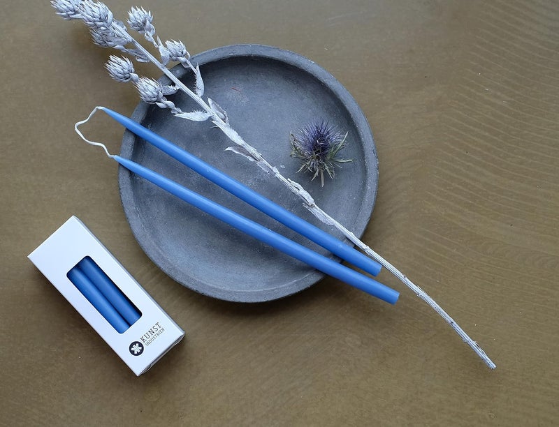 Kunstindustrien ® Taper Candles – Set of 4, 13.8" – Made in Denmark, Long Burning Candles 15h, Unscented & Smokeless Candlesticks – Elegant Tall Candles for Weddings, Dinners & Home Decor (Blue Grey) - Image 5